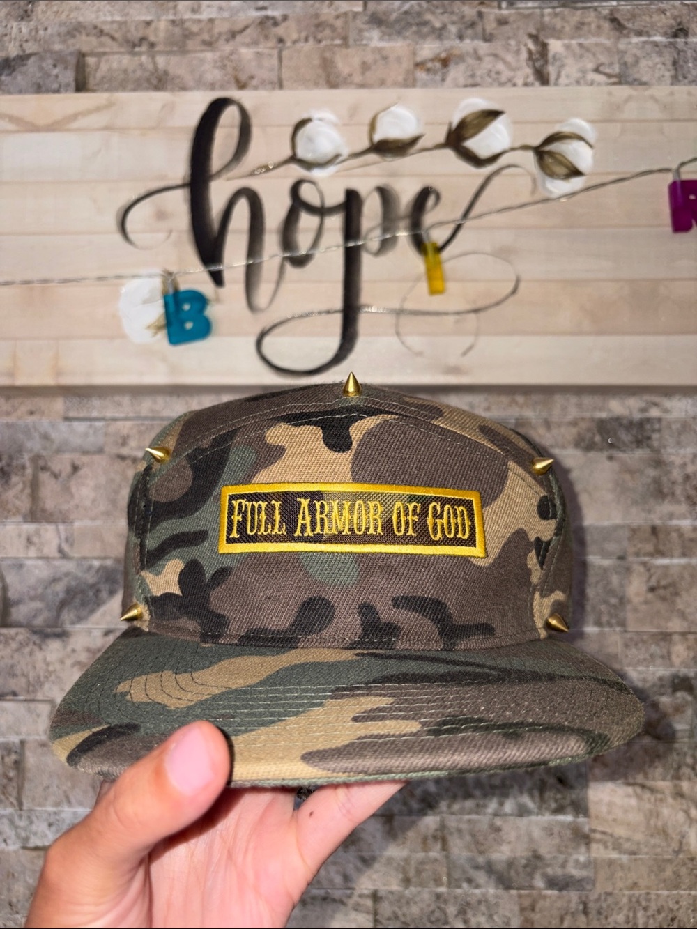 Full Armor of God Camo Studded Snapback Hat